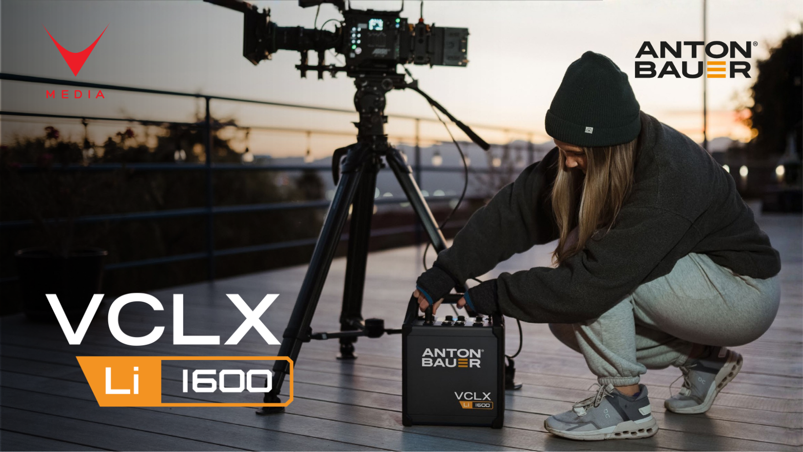Anton Bauer VCLX LI 1600 batteria cinematografica multi-tensione su set professionale