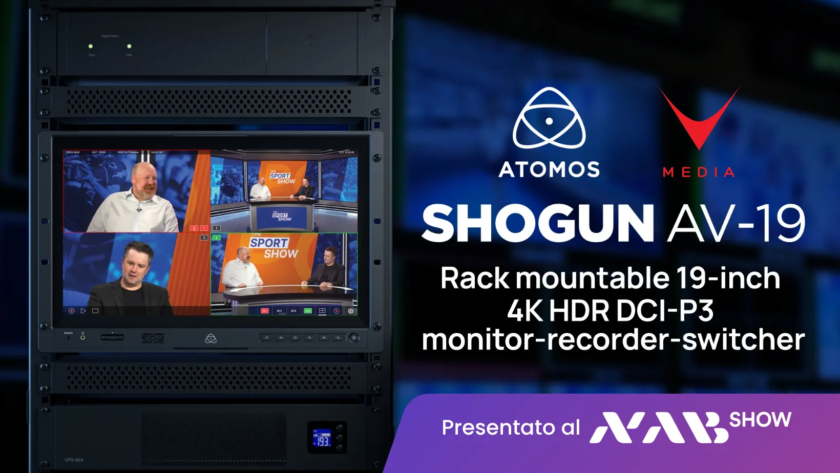 Atomos Shogun AV-19 rack 19 pollici monitor recorder switcher 4K HDR per broadcast live