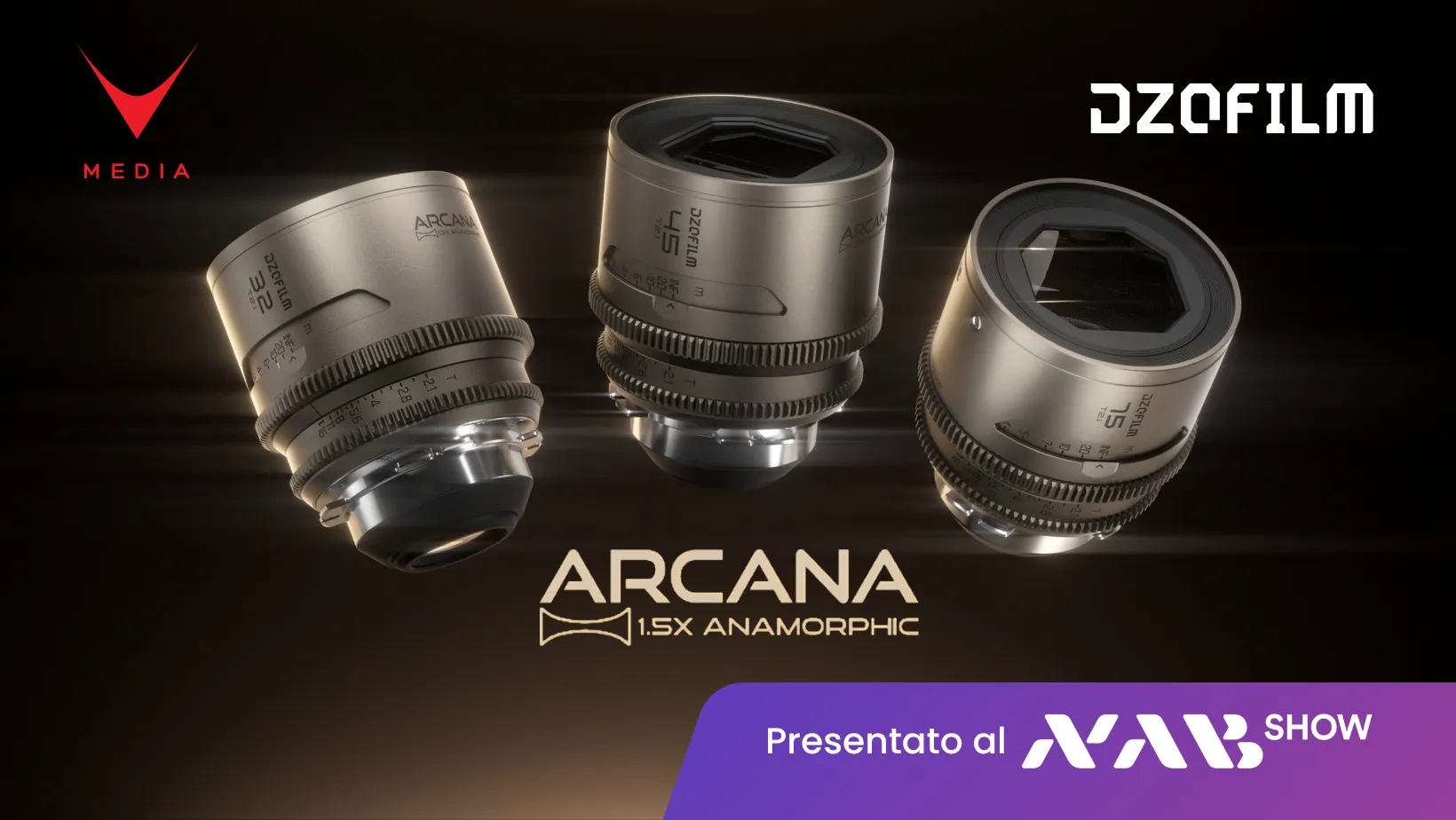 DZOFilm Arcana obiettivi anamorfici full frame 1.5x 32mm 45mm 75mm finitura titanio