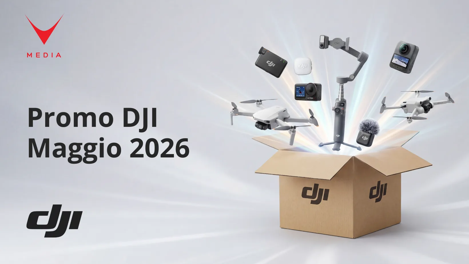 Promozioni DJI maggio 2026 su droni, microfoni wireless e action camera professionali