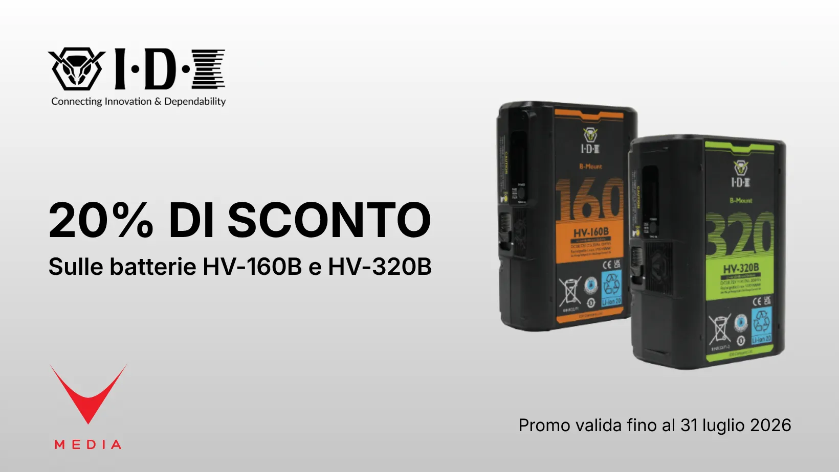 Batterie IDX HV-160B HV-320B B-Mount 28V promo sconto estate 2026