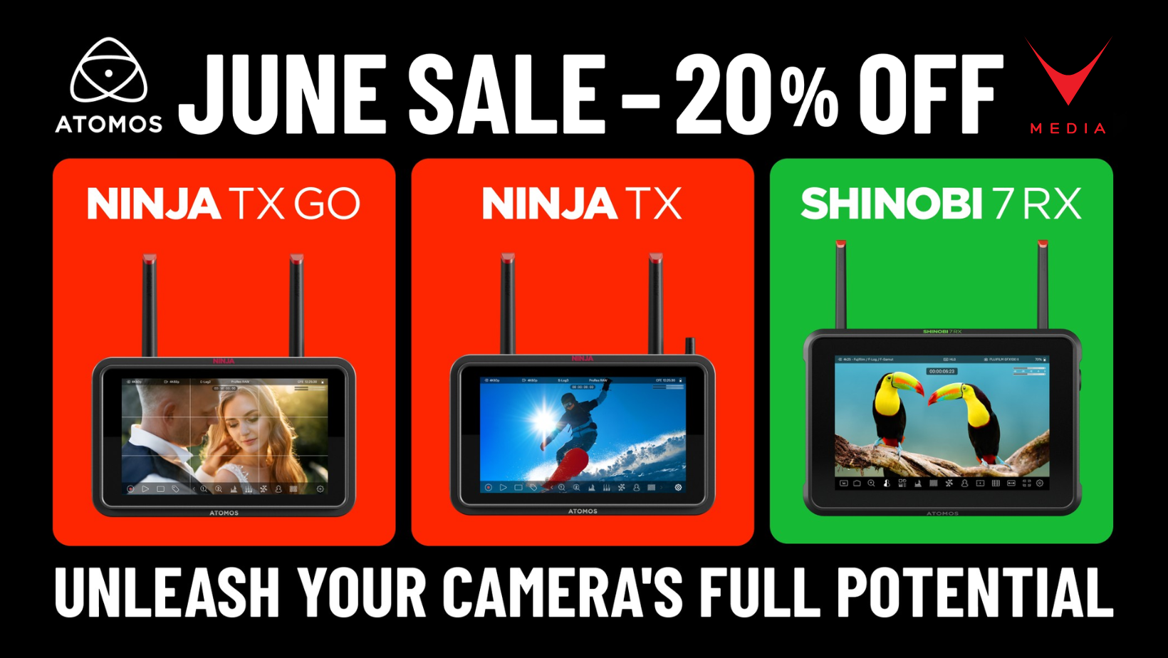Monitor da campo Atomos Ninja TX, Ninja TX GO e Shinobi 7 RX in promozione giugno 2026