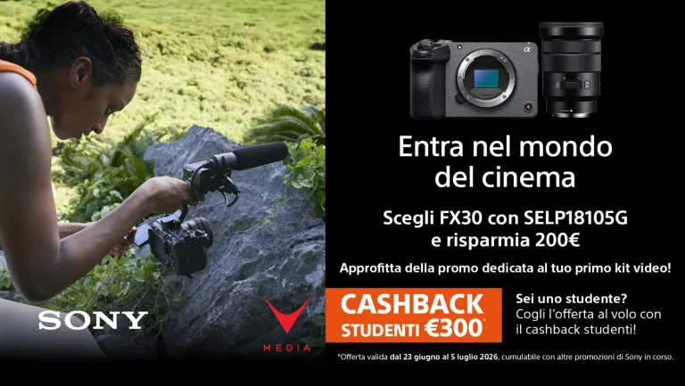 Sony FX30 con obiettivo SELP18105G promo cashback studenti 2026