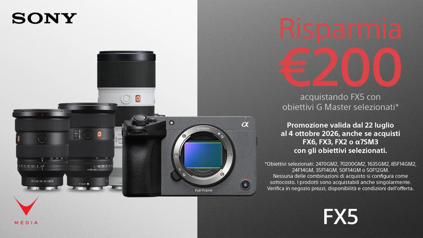promo lancio Sony FX5 con obiettivo G Master in sconto sul body