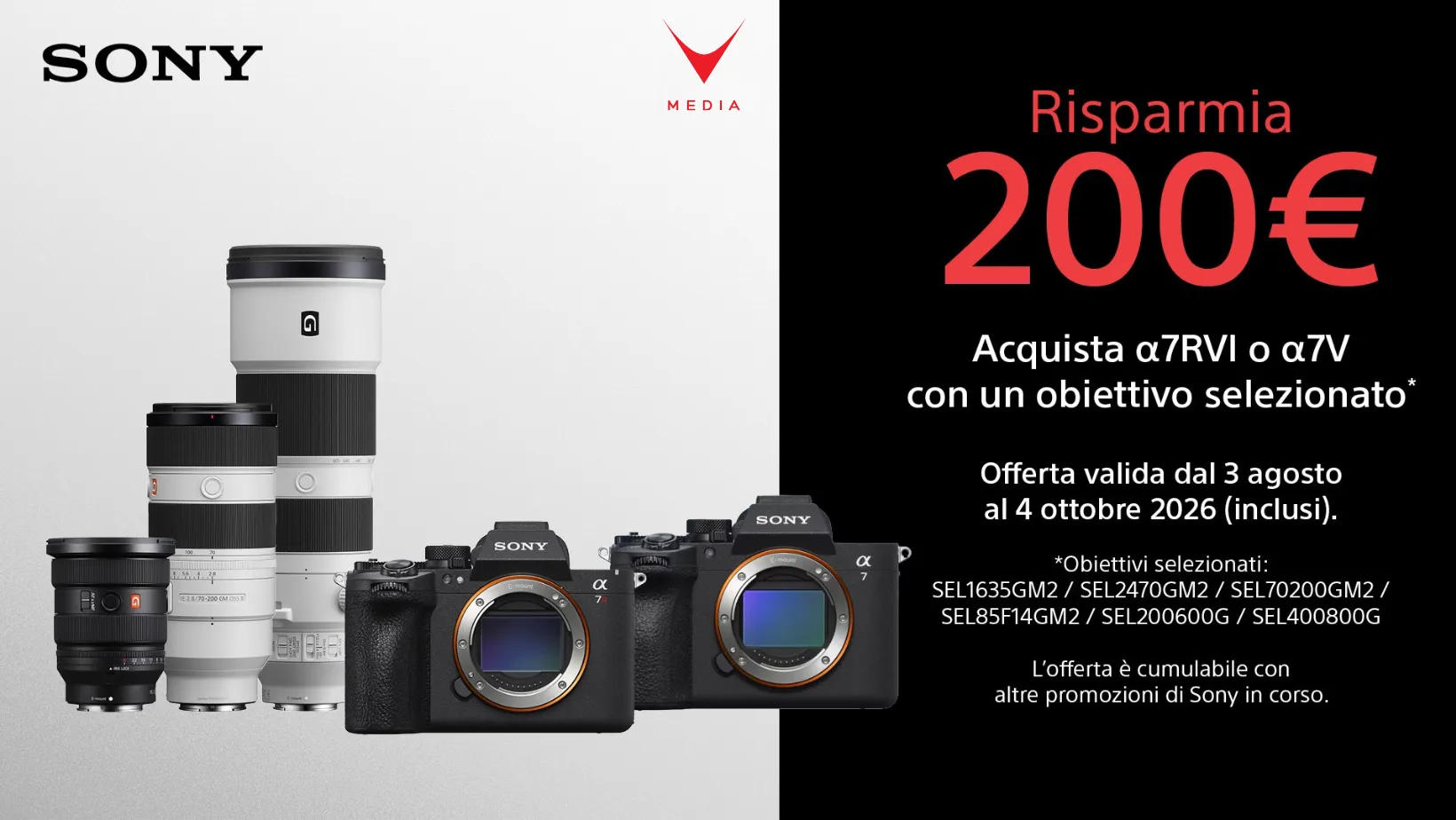 Sony a7 V e a7R VI con obiettivo GM2 in promozione bundle.