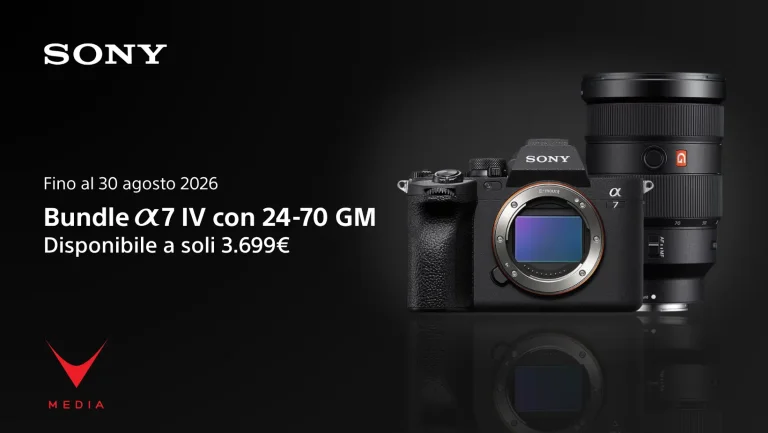 promo Sony α7 IV con obiettivo 24-70mm GM in bundle su sfondo scuro