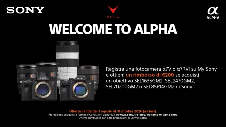 Fotocamera Sony α7R VI con obiettivo GM2 per promozione Welcome to Alpha Extra