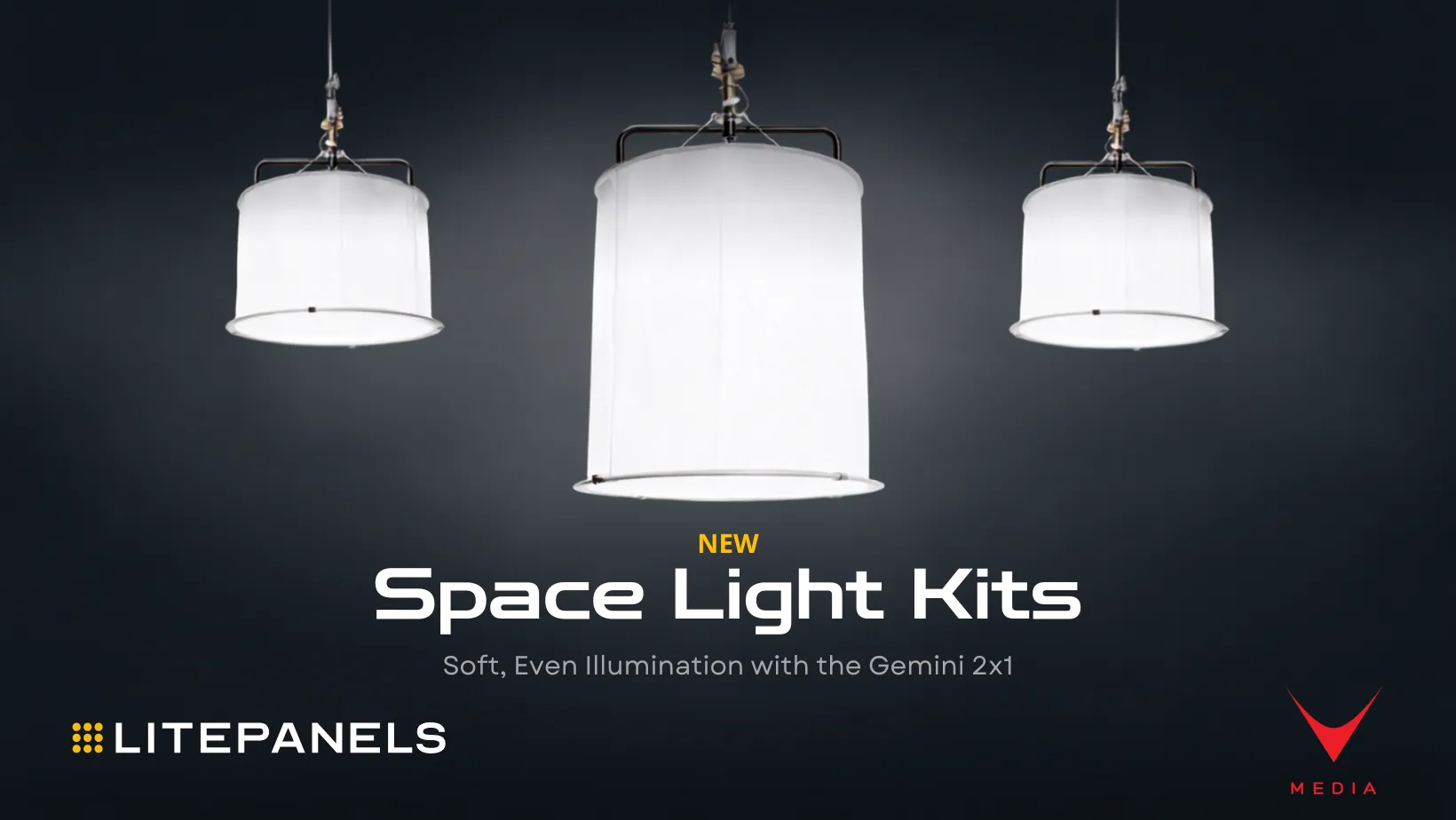 Space Light Kit Gemini 2×1 montato su softlight da studio televisivo