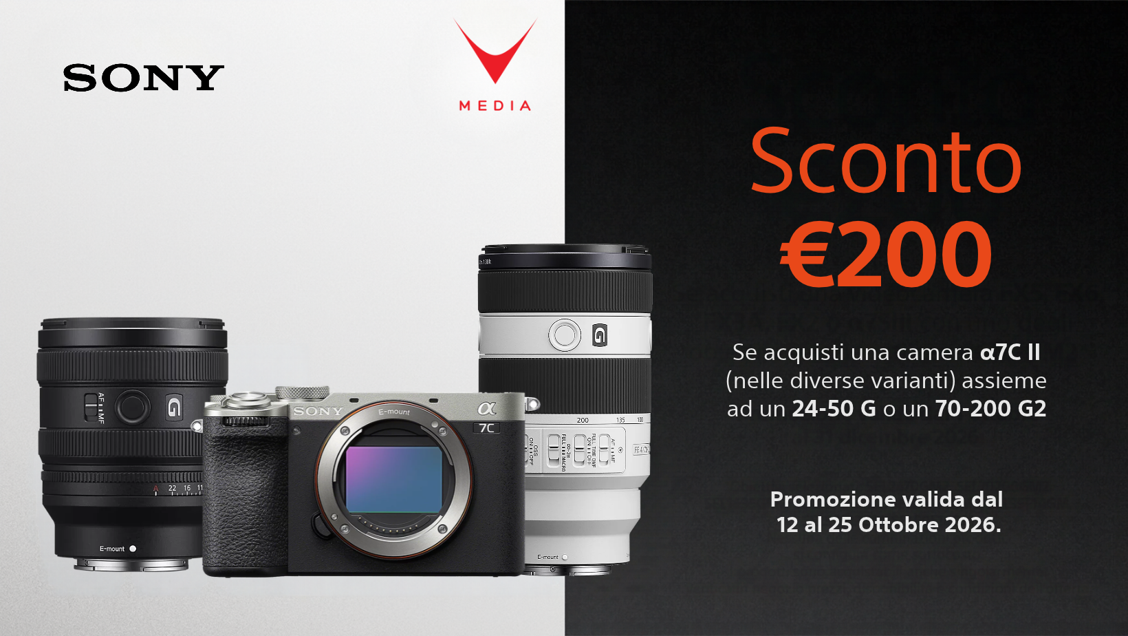 Fotocamera Sony a7C II con obiettivo durante la promozione Bundle Weeks