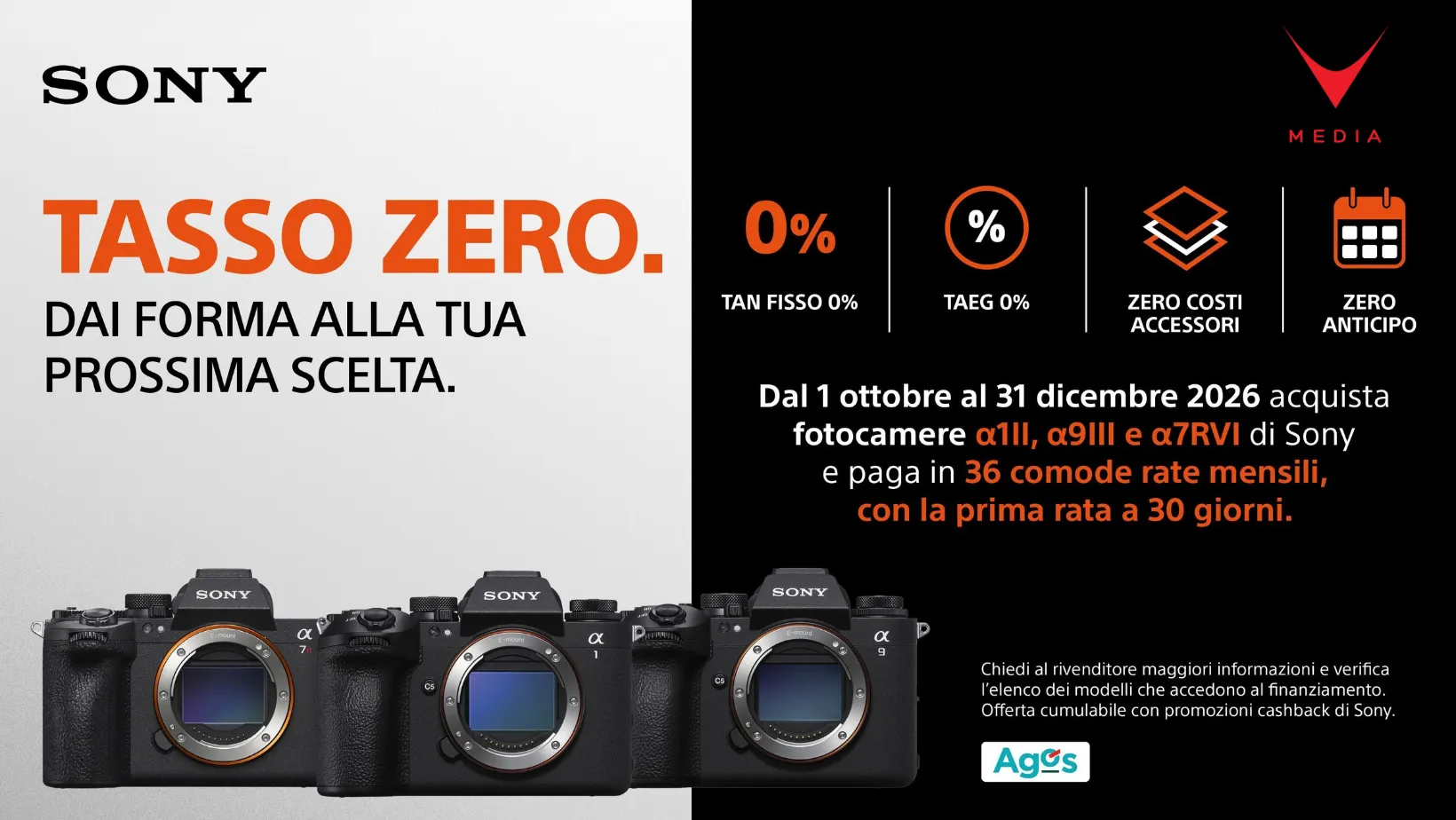 Fotocamere Sony α1 II, α9 III e α7R VI con promozione tasso zero