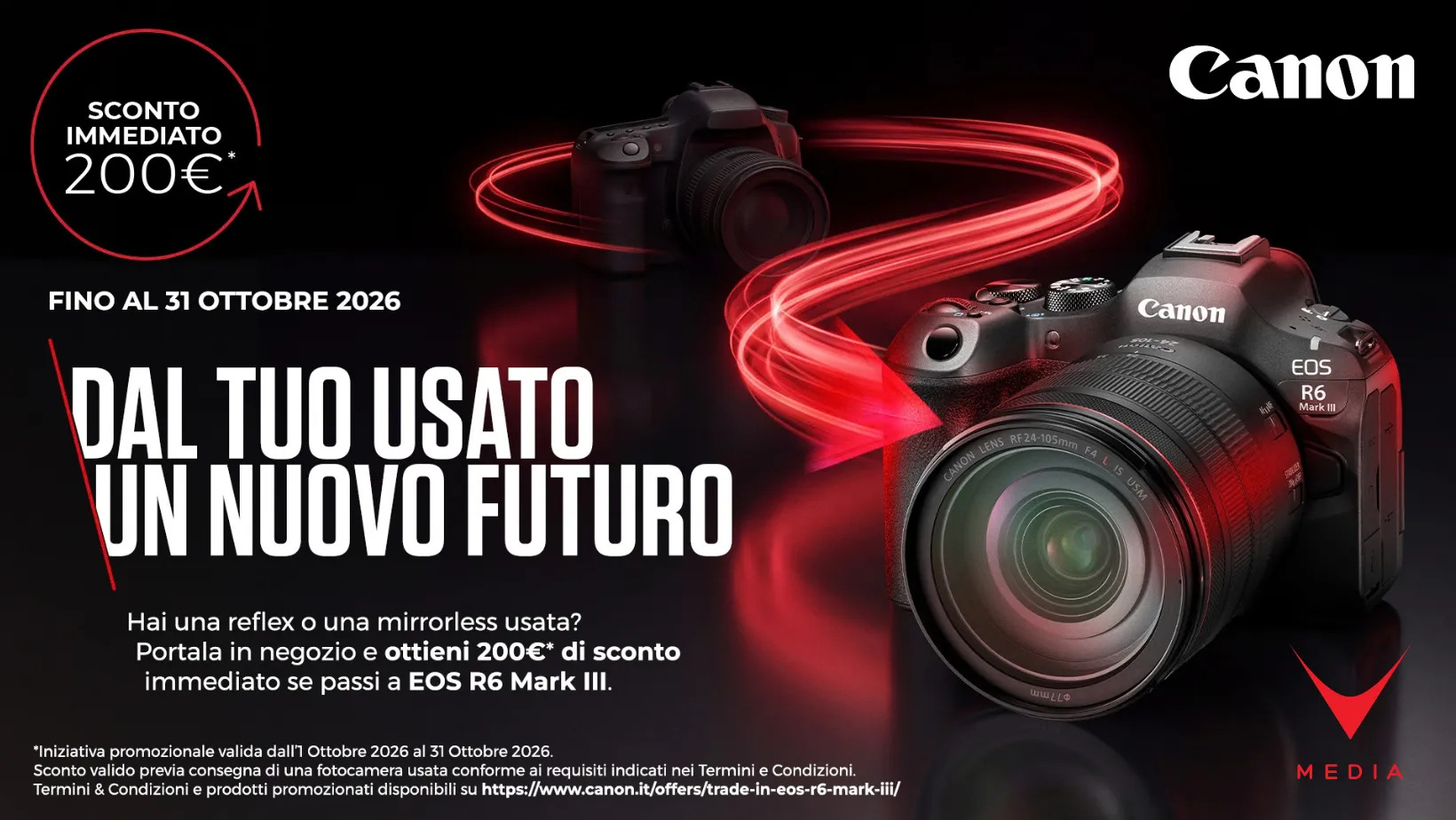 Fotocamera Canon EOS R6 Mark III con fotocamera usata per il trade-in