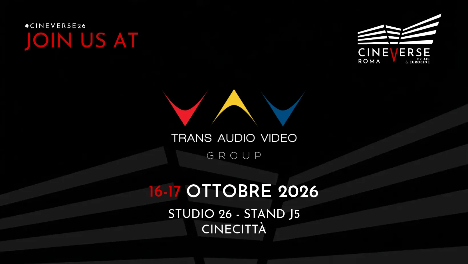 Stand J5 di Trans Audio Video a CineVerse Roma 2026 a Cinecittà