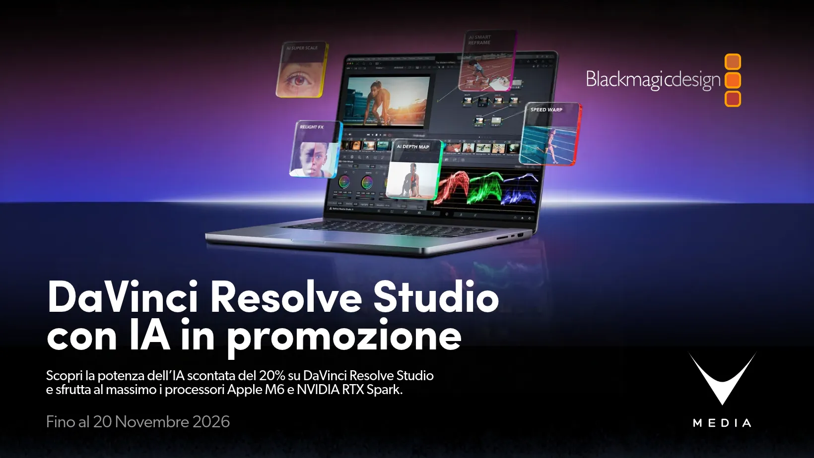 Promo DaVinci Resolve Studio con sconto 20% su tastiere di montaggio e pannelli colore