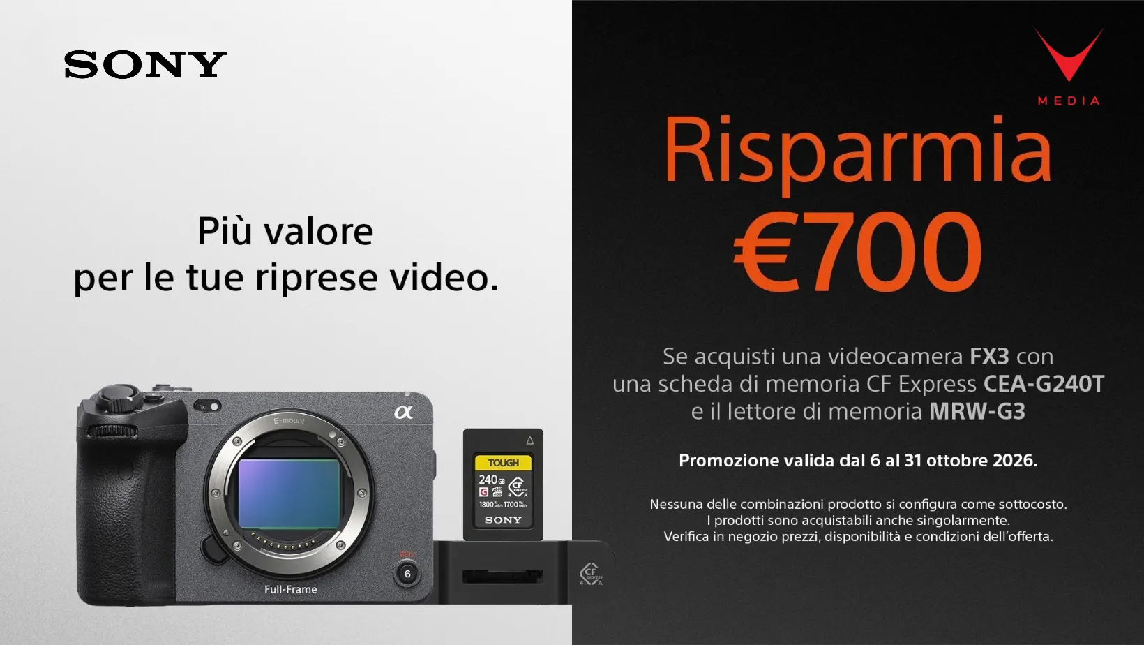 Promo Sony FX3 con scheda CFexpress Type A CEA-G240T e lettore MRW-G3