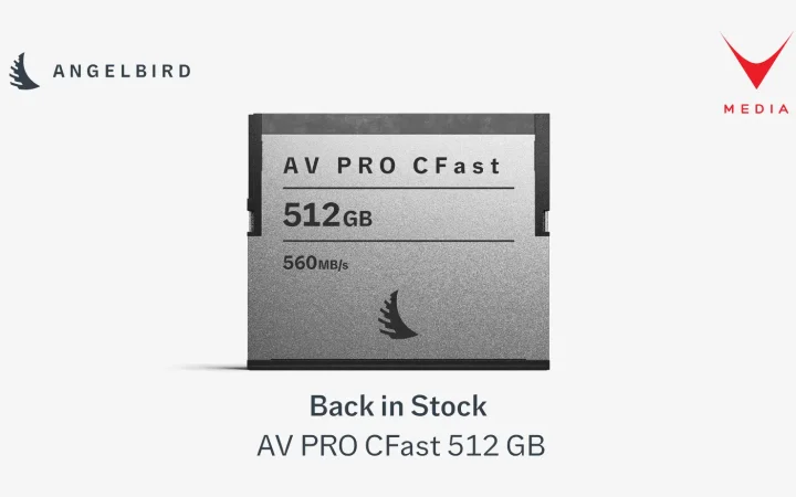 Scheda Angelbird AV PRO CFast 512GB su set di ripresa cinematografica professionale