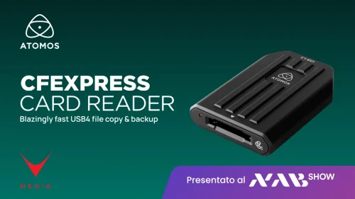 Atomos lettore CFexpress USB4 collegato via USB-C per workflow ProRes RAW