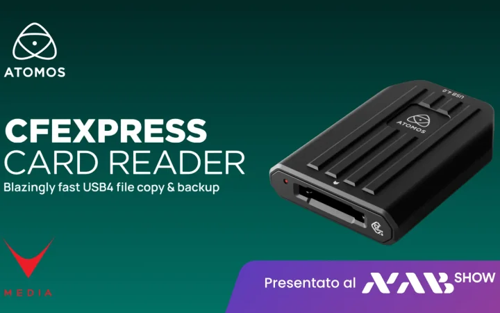 Atomos lettore CFexpress USB4 collegato via USB-C per workflow ProRes RAW