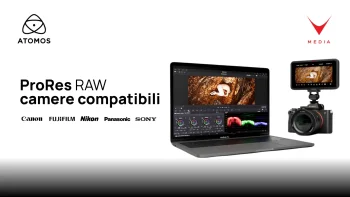 Monitor Atomos collegato a camera professionale per verifica compatibilità camere Atomos