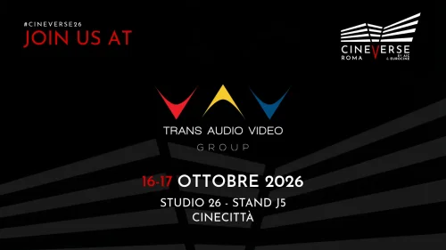 Stand J5 di Trans Audio Video a CineVerse Roma 2026 a Cinecittà