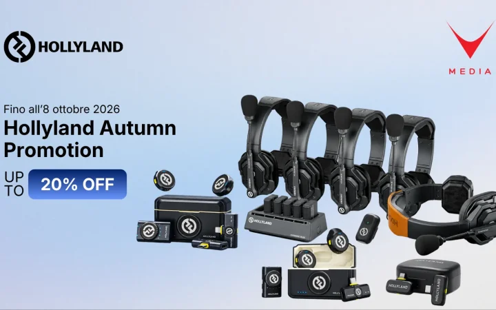 Promo Hollyland autunno 2026 su microfoni Lark e intercom Solidcom SE