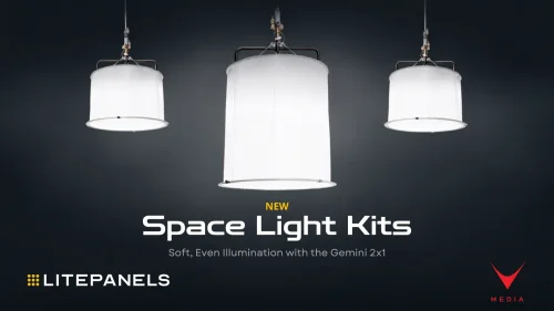 Space Light Kit Gemini 2×1 montato su softlight da studio televisivo