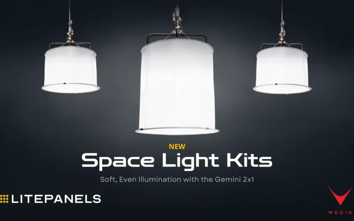 Space Light Kit Gemini 2×1 montato su softlight da studio televisivo