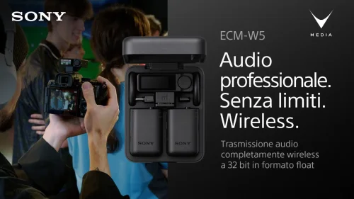 Microfono wireless Sony ECM-W5 con ricevitore, due trasmettitori e custodia di ricarica