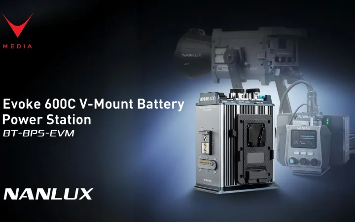 power station V-Mount Nanlux Evoke 600C con cavo DC e attacco magnetico.
