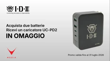 Caricatore IDX UC-PD2 USB-C PD in omaggio promo estate 2026 batterie professionali.
