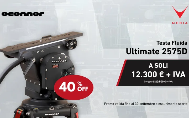 Testa fluida Oconnor Ultimate 2575D montata su treppiede da studio