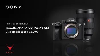 promo Sony α7 IV con obiettivo 24-70mm GM in bundle su sfondo scuro