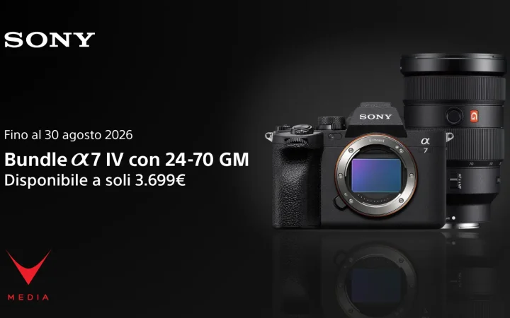 promo Sony α7 IV con obiettivo 24-70mm GM in bundle su sfondo scuro