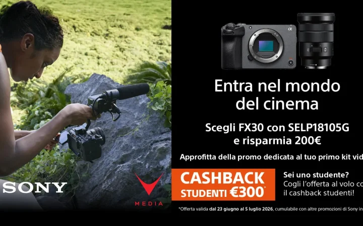 Sony FX30 con obiettivo SELP18105G promo cashback studenti 2026