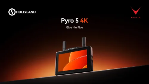 Monitor wireless 4K Hollyland Pyro 5 4K con schermo touch da 5,5 pollici sul set