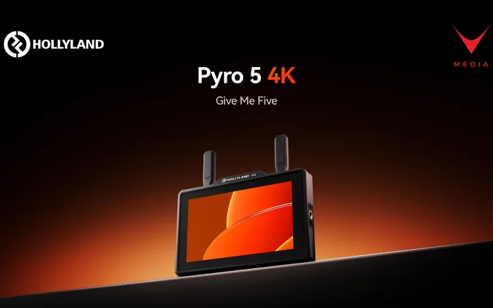 Monitor wireless 4K Hollyland Pyro 5 4K con schermo touch da 5,5 pollici sul set