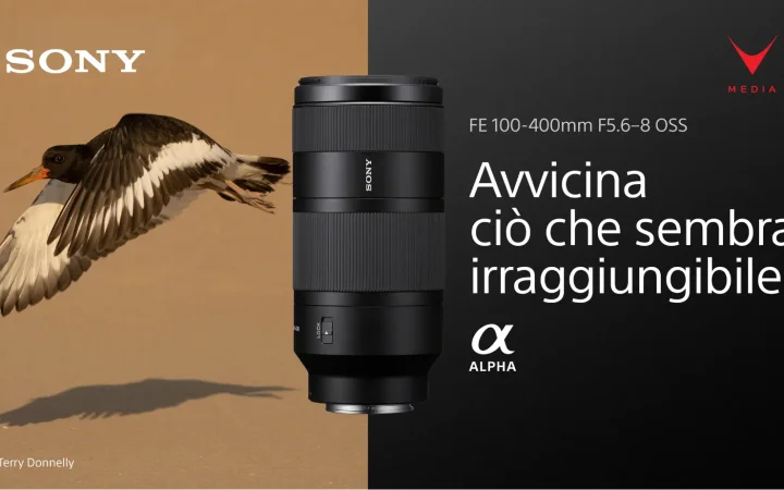 Sony FE 100-400mm F5.6-8 OSS montato su fotocamera mirrorless durante scatto naturalistico