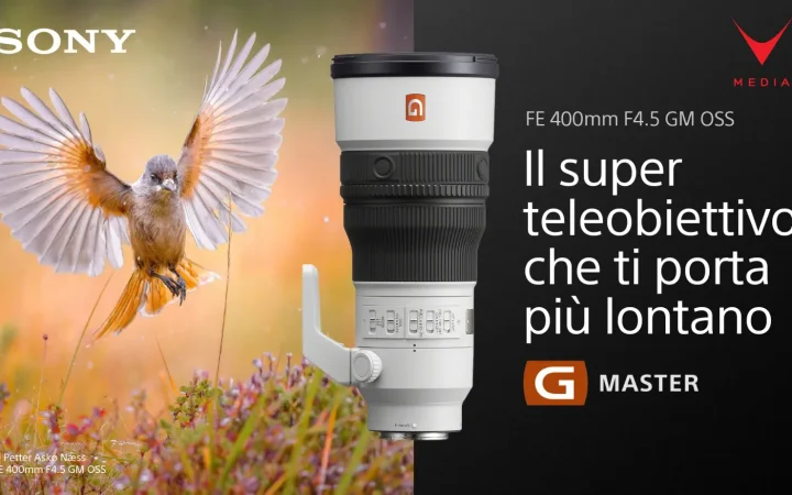 Obiettivo Sony FE 400mm F4.5 GM OSS montato su fotocamera Alpha per fotografia naturalistica