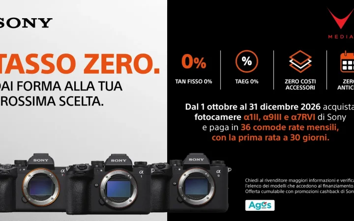 Fotocamere Sony α1 II, α9 III e α7R VI con promozione tasso zero