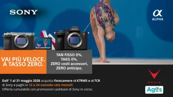 Sony Alpha a7R V e a7CR finanziamento tasso zero Agos maggio 2026