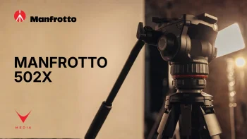 Testa fluida Manfrotto 502X montata su supporto per riprese professionali