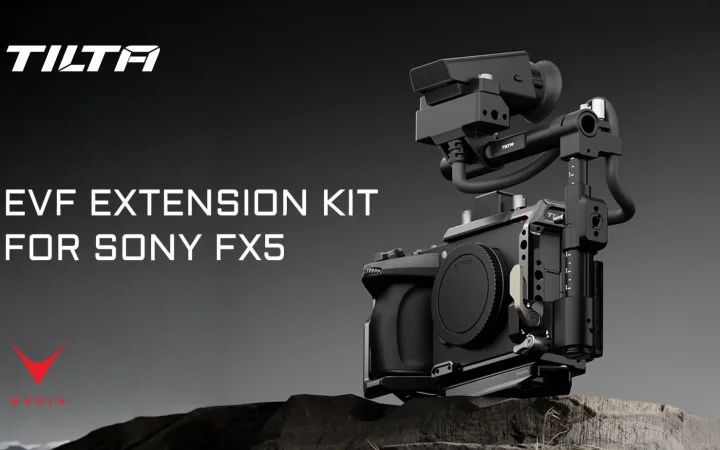 EVF Extension Kit Sony FX5 montato su camera cage Tilta professionale