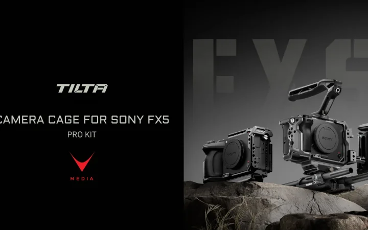 Camera cage Sony FX5 Tilta montata su fondo roccioso con impugnatura Xeno